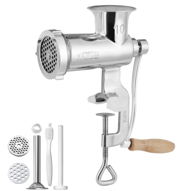 Manuelle Fleischmühle, Alle Teile Edelstahl, Handbetriebene Fleischmahlmaschine Mit Tischklemme, 2 Schleifplatten & Wurstfüller, Ideal Für Zuhause Küche Restaurant Metzgergeschäft - Vevor