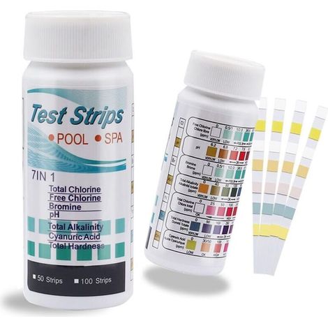 7-in-1 Pool- Und Spa-wassertester, 100 Pool-teststreifen, Pool-teststreifen, Chlor- Und Ph-test, Brom, Gesamthärte, Gesamtalkalität, Cyanursäure, Gesamtchlor