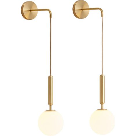 2 Moderne Wandleuchten Aus Messing Und Glas, Nachttischlampen Für Flur Oder Schlafzimmer, Leuchtmittel Nicht Enthalten.