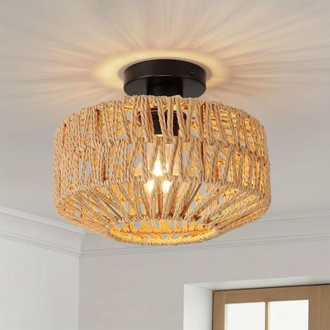 Böhmischer E27-kronleuchter, Pendelleuchte Aus Geflochtenem Rattan, Handgefertigte, Halb Eingelassene Deckenleuchte Für Flur, Schlafzimmer, Küche, Eingangsbereich, Wohnzimmer, Deckenleuchter