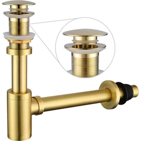 Komplettes Waschbecken-ablaufgarnitur Mit Siphon, 1-1/4" Verstellbar, Massives Messingrohr Mit Pop-up-siphon, Ausführung Ohne Überlauf, Gebürstetes Gold