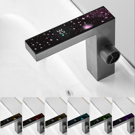 Intelligente Waschtischarmatur Mit Led-anzeige – Batterielose Elektronische Mischbatterie Aus Kalkbeständigem Messing – Anzeige Der Warm- Und Kaltwassertemperatur