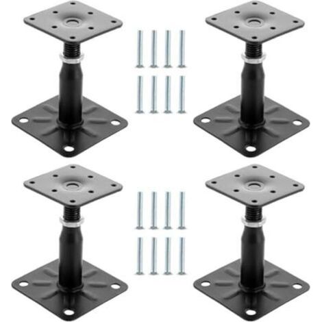 Set Mit 4 Schwarzen, Verzinkten Holzpfosten, Höhenverstellbar Von 100 Bis 150 Mm, 75 X 95 Mm, Zum Einschrauben, Verstellbare Pfostenbasis Für Zäune, Unterstände Und Pergolen