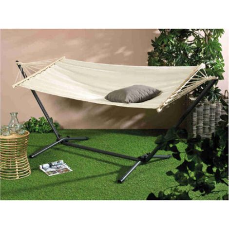 Freistehende Hängematte 100 X 200 Cm – Weiße Baumwolle – 1 Person – Maximale Belastung 120 Kg – Birkenholzstangen