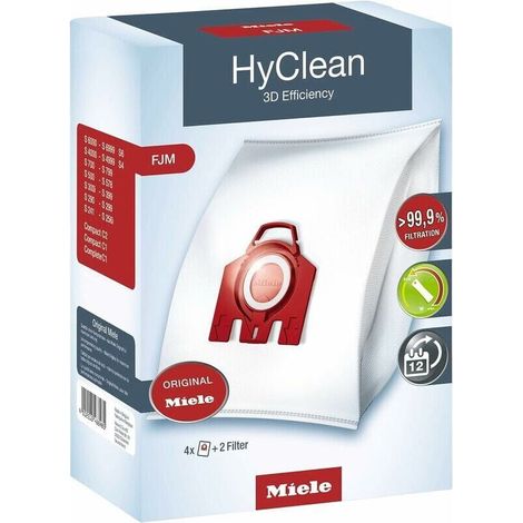 – Miele Hyclean 3d Effizienz Fjm Staubsaugerbeutel – 4 Beutel Pro Packung – 99,9 % Filtration – Kompatibel Mit Miele S6/s4 Staubsaugern