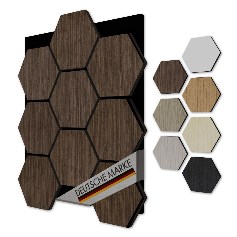 Akustiko 3d Hexagon Wandpaneele Akustik Filz Mdf Holzstruktur Wandverkleidung: Walnut Black, 5 Paneele