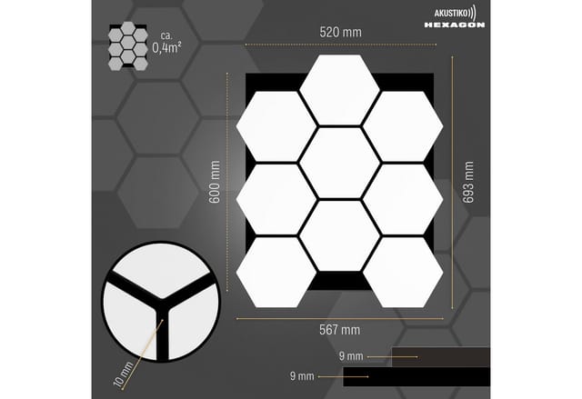 Akustiko 3d Hexagon Wandpaneele Akustik Filz Mdf Holzstruktur Wandverkleidung: White, 5 Paneele