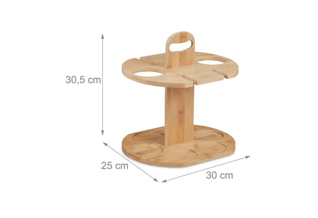 Relaxdays - Weinbutler, Bambus, Weinhalter für 2 Flaschen & 4 Gläser, hbt: 30,5x30x25 cm, Geschenk Weinliebhaber, natur