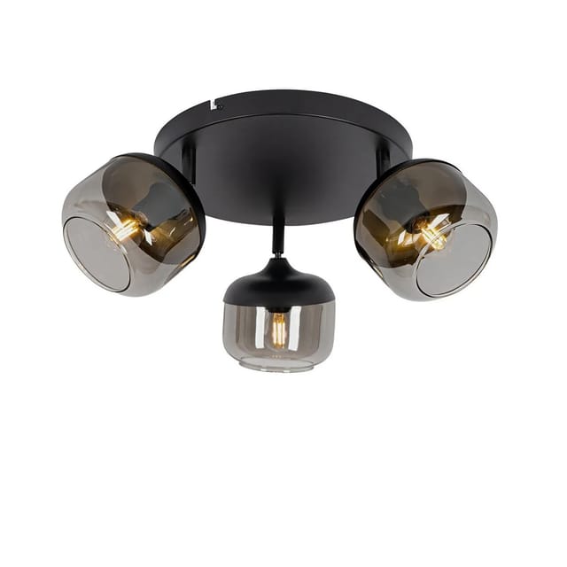 Design-Spot schwarz mit Gold und Rauchglas 3-flammig rund – Kyan