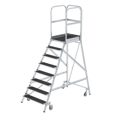 Günzburger Steigtechnik - Podesttreppe einseitig begehbar mit Federrollen Korundbeschichtung R13 8 Stufen - 054108