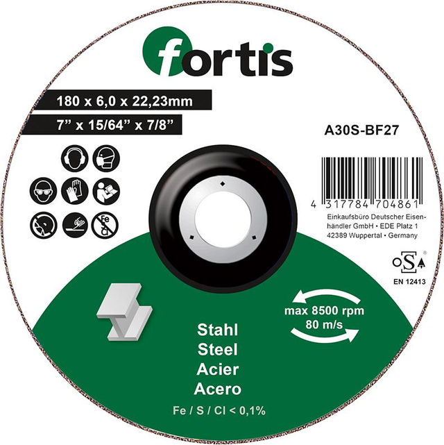 Schruppscheibe für Stahl 180 x 6 mm Fortis