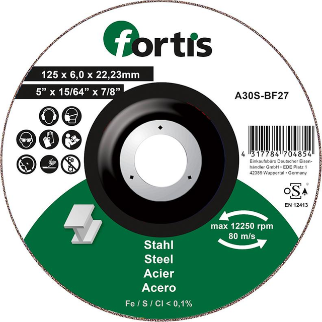 Schruppscheibe für Stahl 125 x 6 mm Fortis