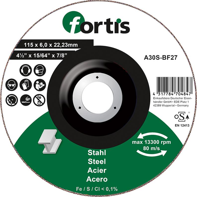 Schruppscheibe für Stahl 115 x 6 mm Fortis