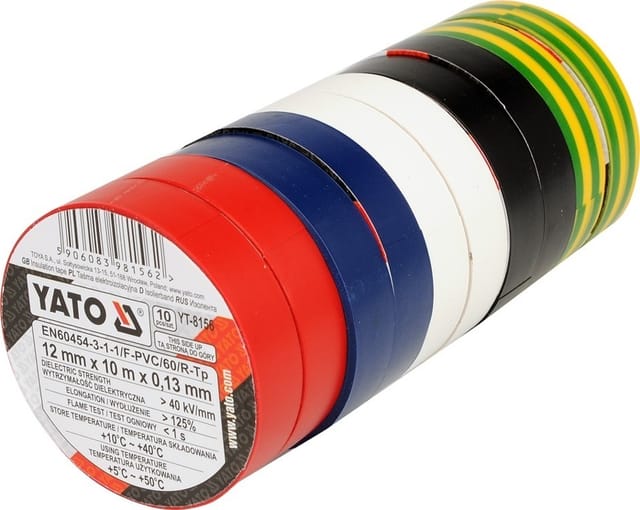 Yato - Isolierbänder 12mmx10mx0,13mm Mischfarben, 10er Set YT-8156