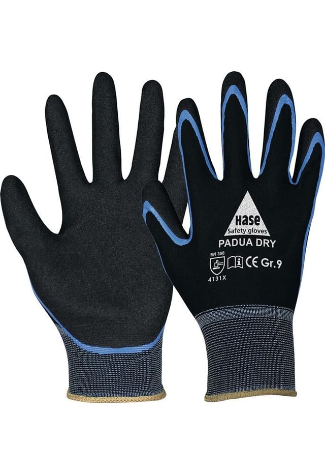 Hase Safety Gloves - hase 508640-10 Handschuhe Padua Dry Größe 10 schwarz/blau en 388 PSA-Kategorie i