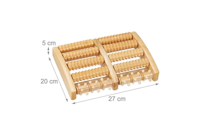 Fußmassageroller Holz, 10 Rollen, Noppen, Fußroller für beide Füße, Reflexzonen Fußmassage, Entspannung, natur - Relaxdays