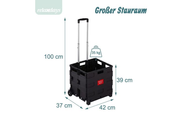Relaxdays - 2 x Einkaufstrolley, Klappbar, Einkaufsroller bis 35 kg, Verstellbarer Griff, Mit Rollen, hbt: 100 x 42 x 37 cm, schwarz