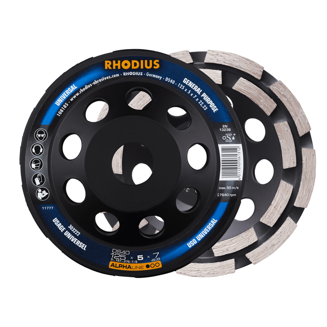 Rhodius - DS40, 1 Stück, 125 x 5,0 x 7,0 mm, Diamantschleiftopf