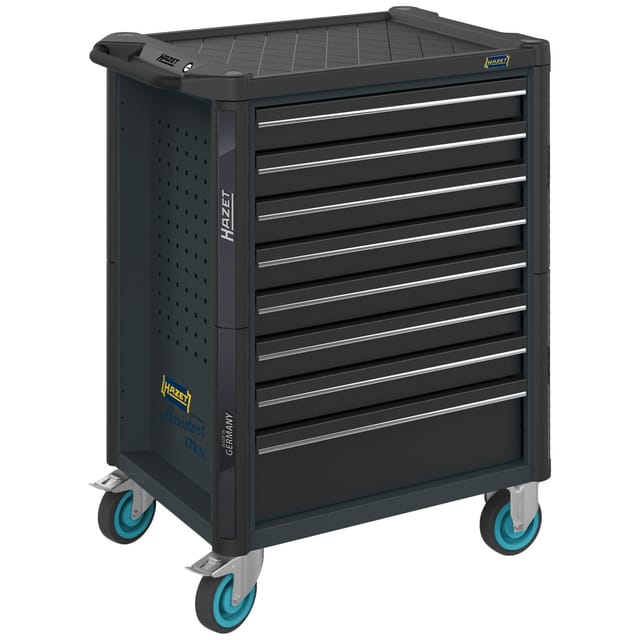 Werkstattwagen Assistent, Schubladen, flach: 7 x 81 x 522 x 398 mm, Schubladen, hoch: 1 x 166 x 522 x 398 mm, Art.Nr. 179NT-8-RAL7016 - Hazet