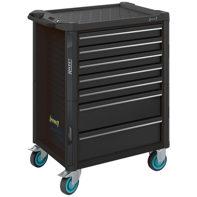Werkstattwagen Assistent, Schubladen, flach: 5 x 81 x 522 x 398 mm, Schubladen, hoch: 2 x 166 x 522 x 398 mm, Art.Nr. 179N-7-RAL9005 - Hazet