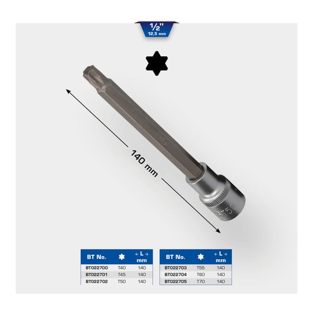 Brilliant Tools - 1/2' Torx-Bit-Stecknuss, 140 mm lang, T40