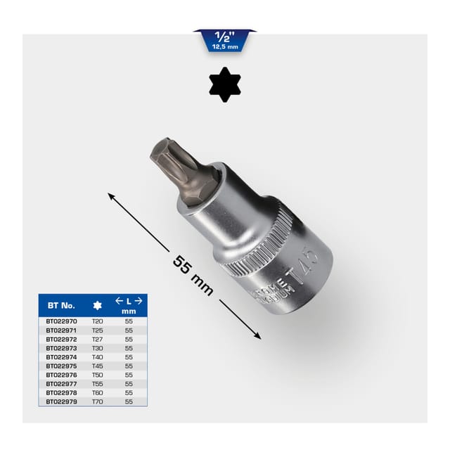 Brilliant Tools - 1/2' Torx-Bit-Stecknuss, 55 mm lang, T60