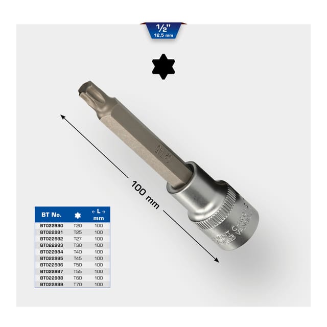 Brilliant Tools - 1/2' Torx-Bit-Stecknuss, 100 mm lang, T30