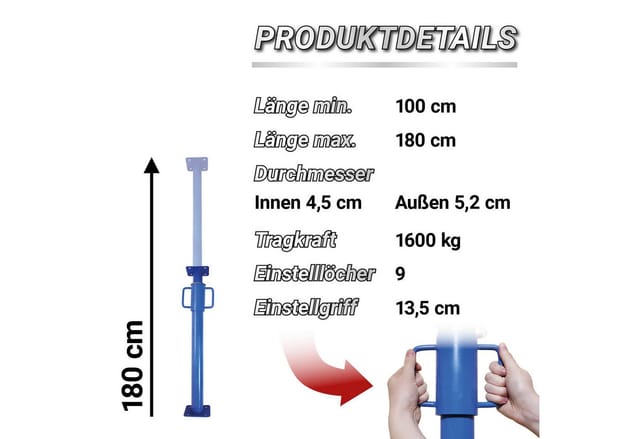 Bituxx 2x Baustütze 100-180 Cm Bis 1600 Kg, Verstellbare Montagestütze, Deckenstütze Aus Stahl, Baustempel, Teleskopstütze Für Trockenbau, Renovierung Und Montage