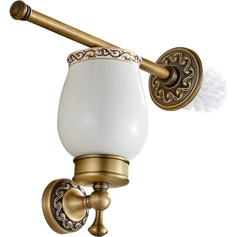Hochwertige Wc-bürste Aus Messing Mit Antikmessing-finish Und Filigranen Verzierungen An Sockel Und Griff, Bronzefarben, Badezimmerdekoration Und -accessoire