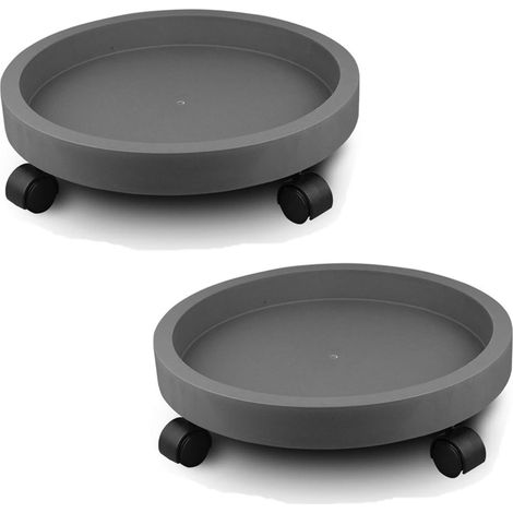 2er-pack Runde Pflanzenständer, Blumentopfhalter, Mobile Pflanzentabletts Mit Rollen, Innendurchmesser: 29,5 Cm/dunkelgrau