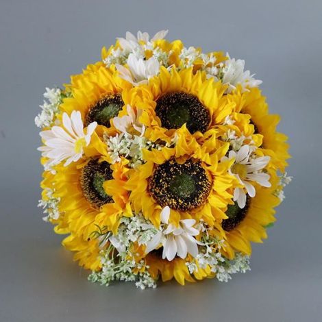 Künstlicher Gelber Sonnenblumen-seidenstrauß – Rustikaler Blumenstrauß – Für Braut Und Brautjungfern