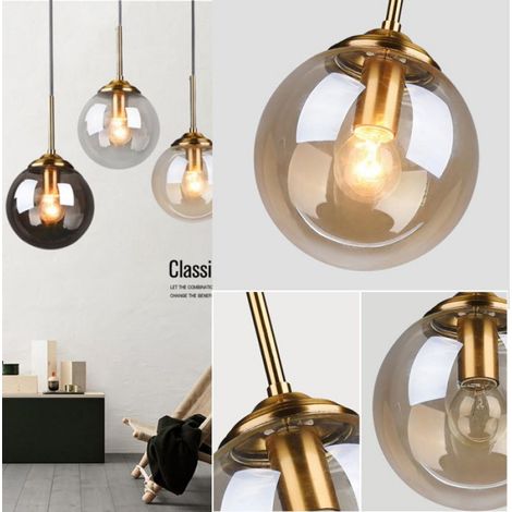 Industrielle Retro-loft-pendelleuchte Mit Glaskugel, 15 Cm, Bernsteinfarbener Cluster-kronleuchter Mit Messingbeschlägen, Ohne Befestigungsmaterial