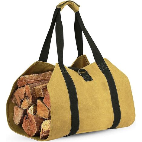 Moderne Gelbe Brennholztragetasche Mit Griff, Robuste Tragetasche Aus Canvas (99 X 46 Cm), Holzbehälter Für Kamin, Für Den Außenbereich, Camping