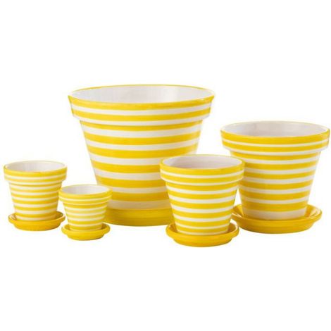 J-line Granada Stripes Handgefertigter Und Bemalter Blumentopf – Keramik – Gelb – Klein – Ø 21 Cm