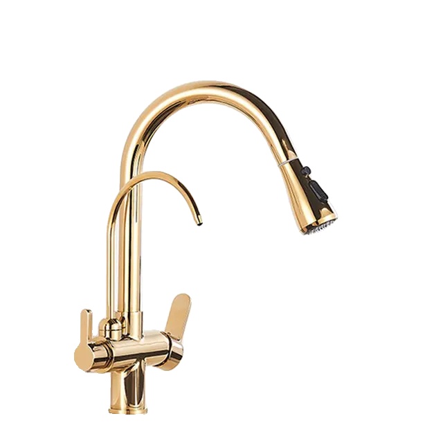Armatur, Ausziehbrause, Doppelgriff-design, Gold A