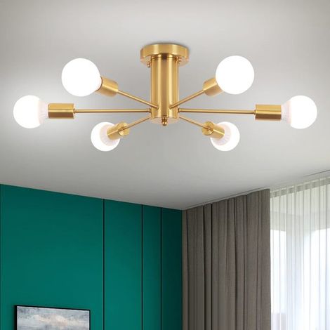 Halbeinbau-deckenleuchte, 6-flammige Deckenleuchte, Moderner Kronleuchter, Pendelleuchte Im Mid-century-stil, Gold (leuchtmittel Nicht Enthalten)