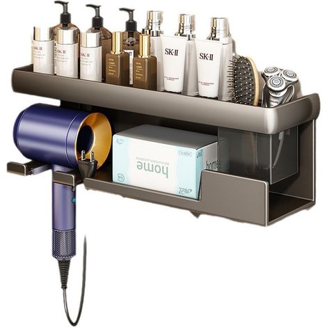 (mattgrau). Wandmontierter Haartrocknerhalter Mit Ablage, Ideal Für Badezimmer, Friseursalon Und Schlafzimmer.