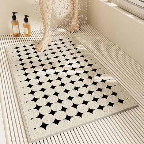 (60x90cm, Rund) Rutschfeste Duschmatte, Weiche Pvc-luffa-massage-badematte, Moderne Rutschfeste Badematte Mit Abflusslöchern Für Nassbereiche