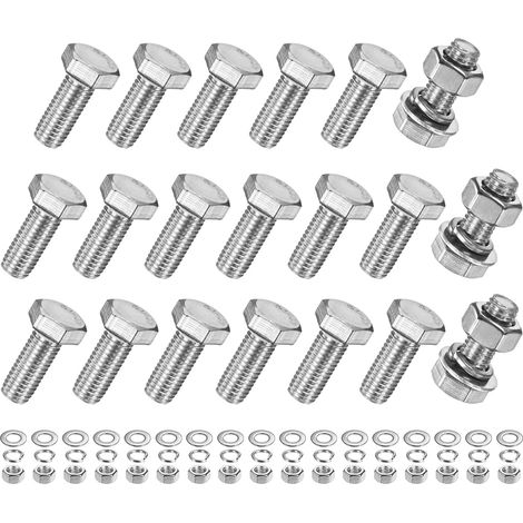 20 Stück Sechskantschrauben Mit Muttern, Unterlegscheiben Und Sicherungsscheiben, M10x25 Mm Edelstahl-schrauben- Und Mutternsatz, Metrische Gewindeschrauben Für Geräte/maschinen