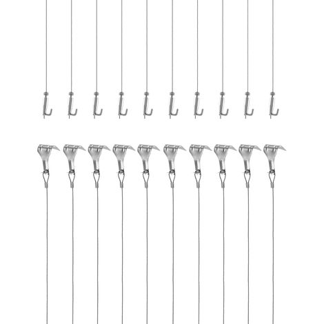 Aufhängeset Für Bilderrahmen Und Spiegel, Edelstahl-aufhängedraht Ø 1,5 Mm X 2 M Mit Verstellbarem Haken Und Schienenhaken, 10 Stück