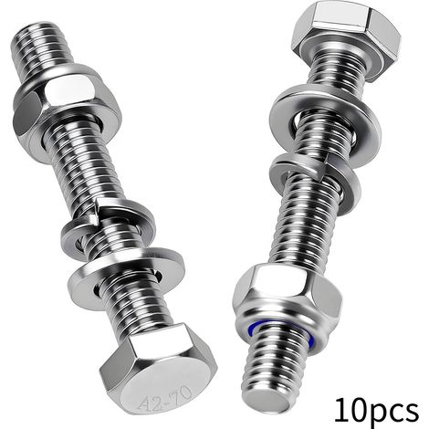 10 Stück M10x100 Mm Sechskantschrauben Aus A2-edelstahl Mit Muttern Und Unterlegscheiben Für Möbel, Autos, Fahrräder, Boote, 3d-druck, Motorräder