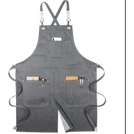 Kochschürzen Für Damen Und Herren Mit Großen Taschen, Einheitsgröße (grau), Verstellbare Arbeitsschürze Aus Baumwoll-canvas Mit Gekreuzten Trägern
