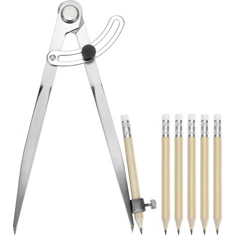 200-mm-verstellzirkel, Spitzzirkel Mit Arretierbarem Flügel, Stifthalter Und 5 Stiften, Für Tischlerei, Metallbearbeitung Und Lederverarbeitung