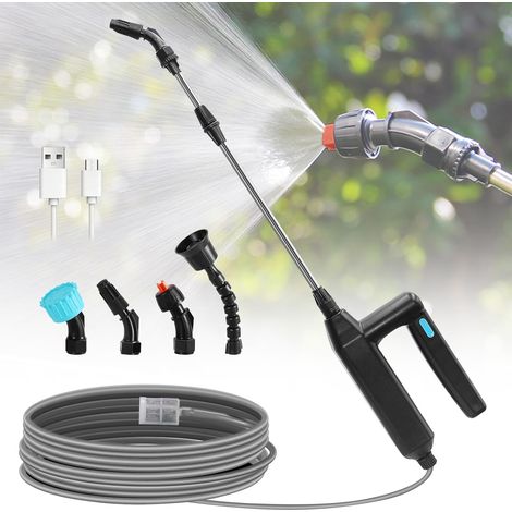Elektrische Gartenspritze Mit 2 Geschwindigkeitsstufen, 7,4 V, Leistungsstark, Mit 4 Verstellbaren Düsen, Inklusive 5 M Schlauch Für Terrasse, Rasen Und Autowäsche