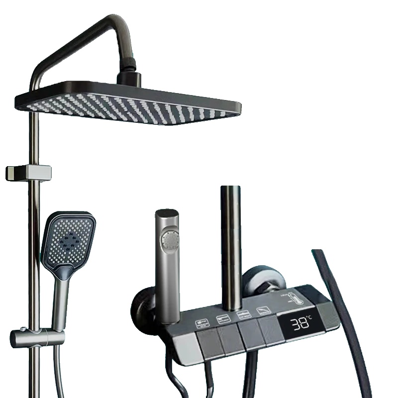 Duschset, Digitalanzeige, Hochdruckstrahl, Grau