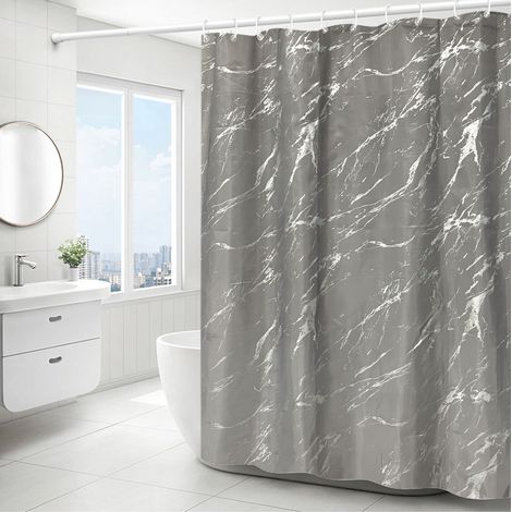 (grau) Schlichter Silbermarmorierter Duschvorhang 180x180cm, Maschinenwaschbarer Duschvorhang Aus Polyester Mit Beschwertem Saum Und 12 Haken, Badewannenvorhang