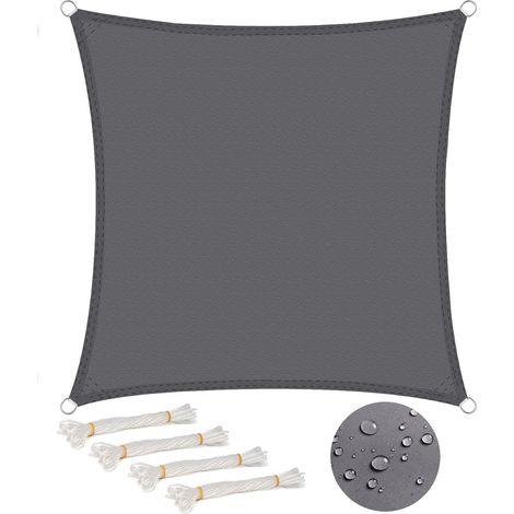Quadratisches Sonnensegel 4x4 M, Wasserdicht (93% Uv-beständig), Winddicht, Aus Polyester Mit Uv-schutz, Für Garten, Terrasse Und Camping, Grau
