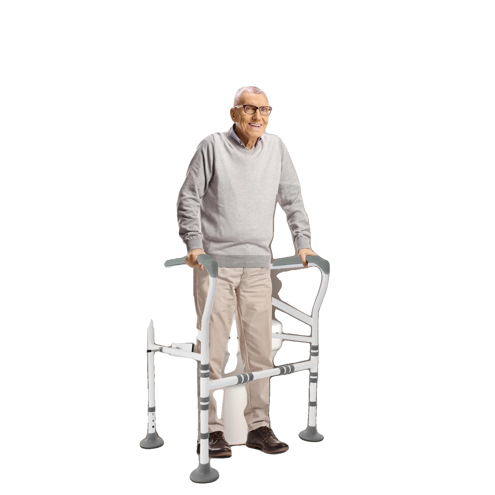 Toilettenstützgestell, Höhenverstellbar Von 68,5 Bis 73,5 Cm, Tragkraft 150 Kg, Armlehnenlänge 48 Cm, Freistehend, Gewicht 6,7 Kg