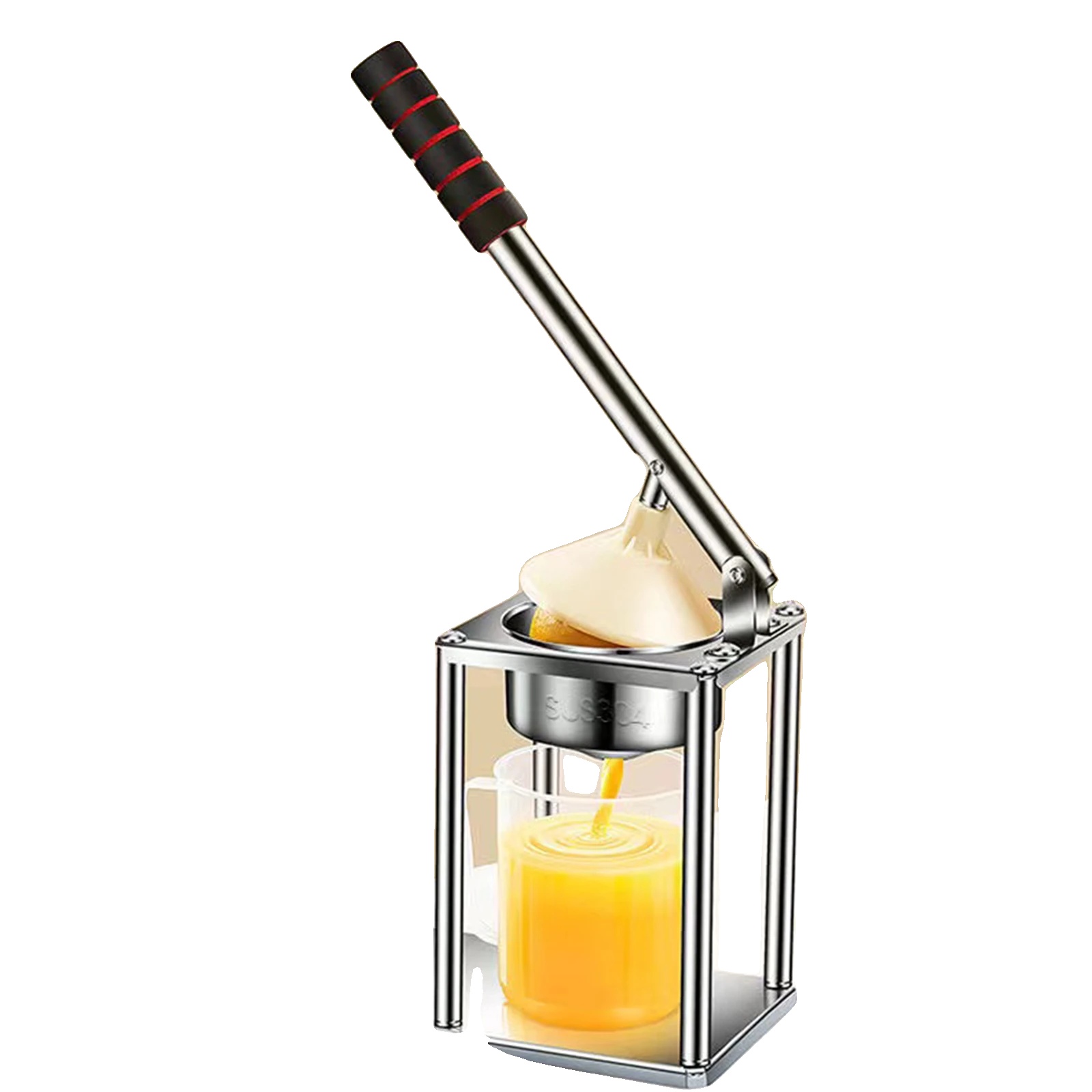 Manuelle Zitruspresse, Lebensmittelechter Edelstahl 304, Kompaktes Design, Ergonomischer Griff, Geeignet Für Verschiedene Früchte, Stabiler Sockel Mit Rutschfesten Streifen
