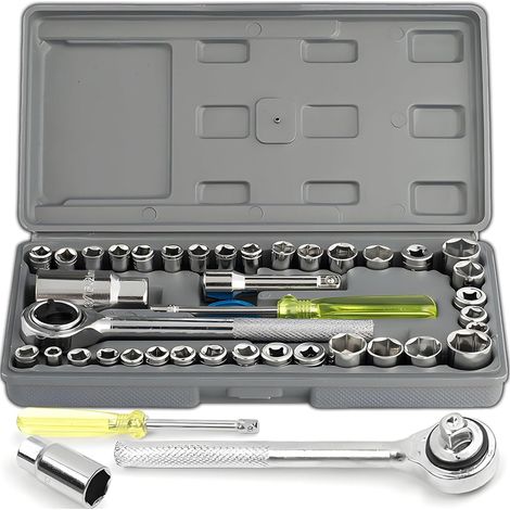 40-teiliges Steckschlüssel- Und Ratschenset Aus Chrom-vanadium-stahl, 1/4"-antrieb, Ratschenschlüssel-adapterset, Klappkoffer, Metrisches System, Schraubendreher